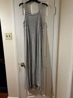 Caslon Striped Tank Maxi Dress - Black & White Sz L NEW